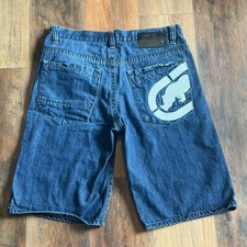 Ecko Unltd Baggy Denim Shorts Mens 34 Dark Wash Rhino Logo Y2K Jorts Streetwear