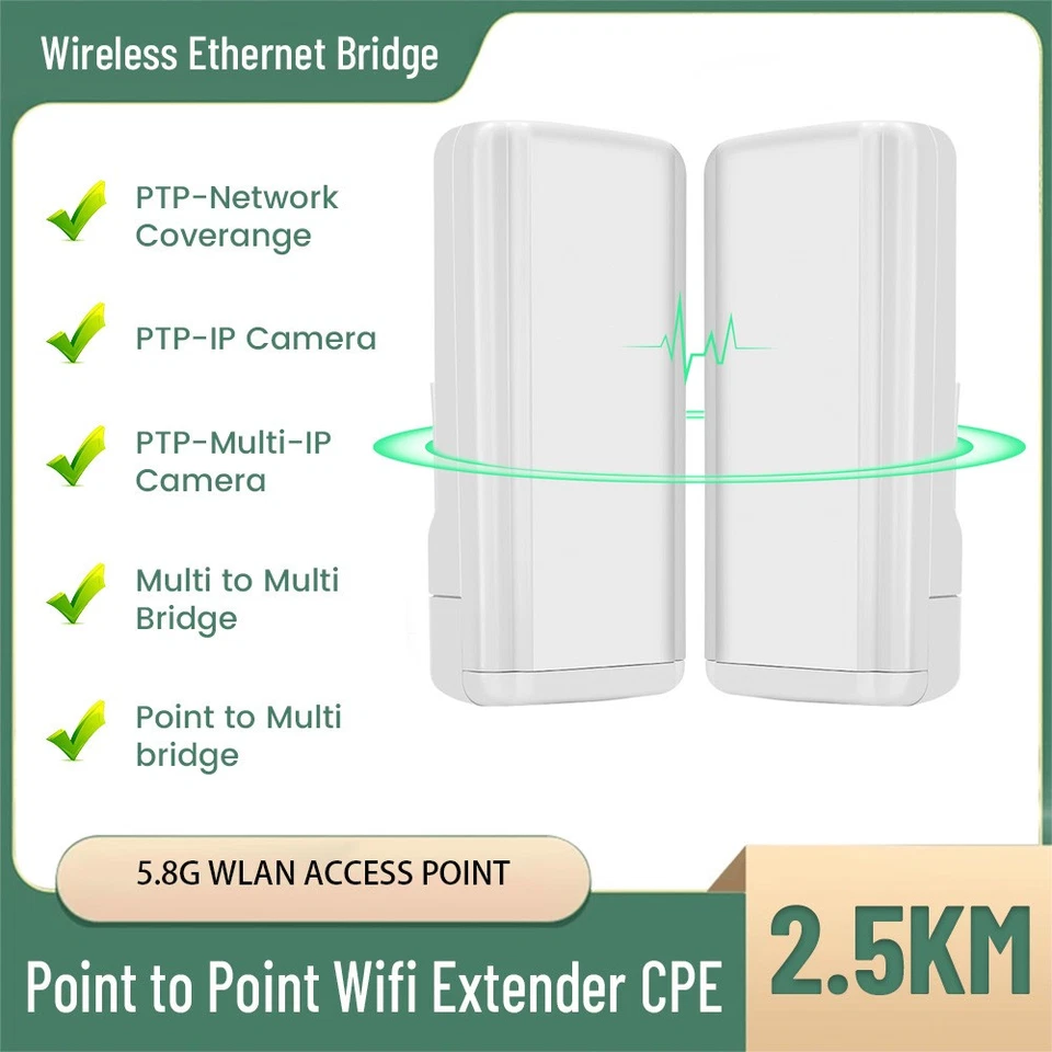 2.5KM 5.8G 450Mbps Wireless Bridge Outdoor WiFi Ethernet Bridge Network Extender - Image 3 of 4