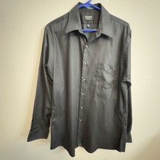 Arrow Fitted Dress Shirt No Iron, Black Long Sleeve Size 16-34/35