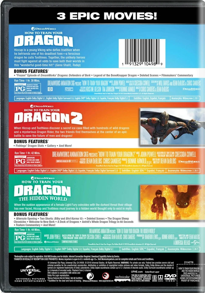 How To Train Your Dragon 3-Movie Collection DVD Jay Baruchel NEW - Imagem 3 de 3