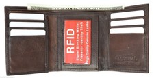 Brown RFID Security Safe Block Mens Leather ID Plain TRIFOLD ID WALLET 6 Cards