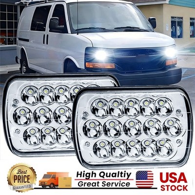 Pair For Chevy Express Cargo Van 1500 2500 3500 7x6 5x7 LED Headlights Hi/Lo DRL