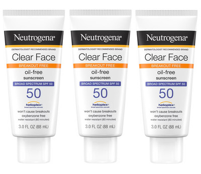 3 Pack Neutrogena Clear Face Sunscreen Skin SPF 30 Broad Spectrum Exp. 08/2026+