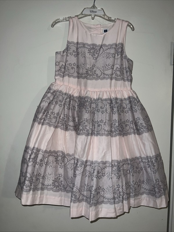 NWT Girls Janie And Jack Parisian Blush Pink Grey Lace Print Sz 5 Lined   Bow