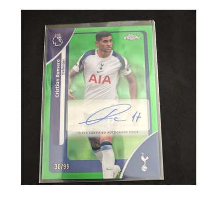 Topps Chrome Green Refractor Auto Cristian Romero /99 Tottenham Hotspur