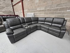 Venice | Grey | Modular Leather Recliner Sofa Corner With Cupholders & Consoles 