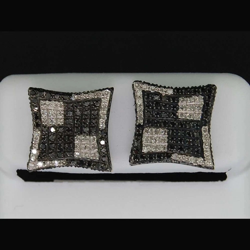 Aretes cuadrados enchapados en oro blanco de 14K de moissanita negra corte redondo de 1,20 quilates Foto 3 de 4