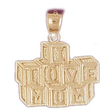 I Love Mom Charm Pendant 14k Gold 2 Grams 
