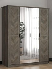 Chevry 4 Door Mirrored Wardrobe Grey Oak Modern Bedroom Storage