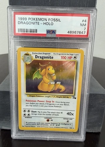 Pokémon 1999 Fossil Dragonite PSA 7 Holo Rare 4/62 Unlimited English
