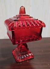 Vintage Jeanette Glass Ruby Red Pedestal Covered Candy Dish With Lid Bowl 