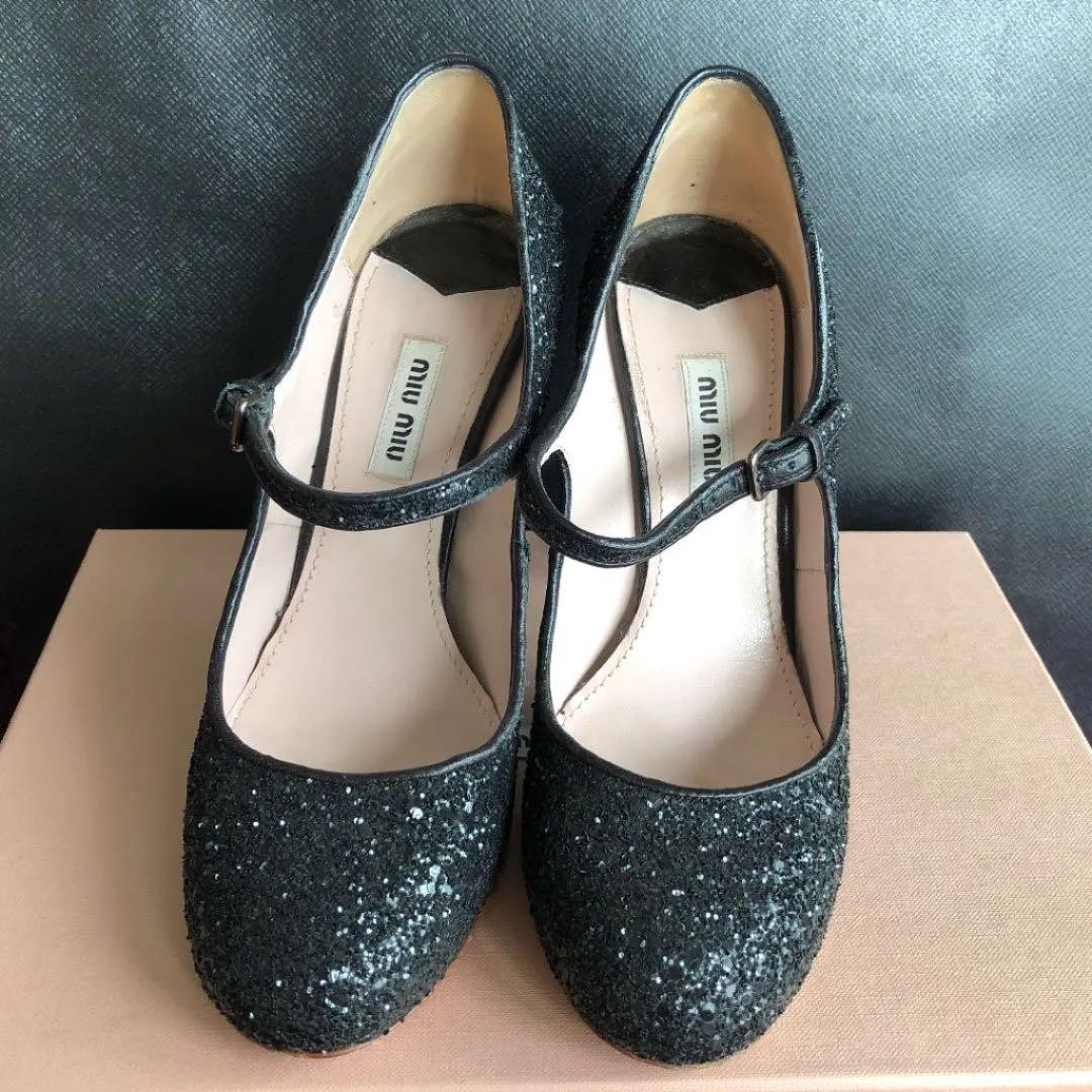 MiuMiu★素敵！Glitter Black and Silver High Heel Pumps MIU MIU Silver Glitter Slingback Pumps Size 39.5/US 9.5 | eBay