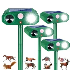 4Pack Ultrasonic Solar Animal Repellent Outdoor,Deer Repellent Devices Cat De...