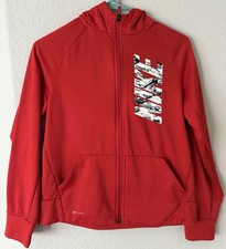 Nike Kids Full Zip Fleece Lined Red Sweater L Dri Fit Hoodie Boys