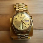 Vintage Seiko Men Gold Tone Quartz Watch 5Y23-8A69 Day/Date,Fluted Bezel,36mm