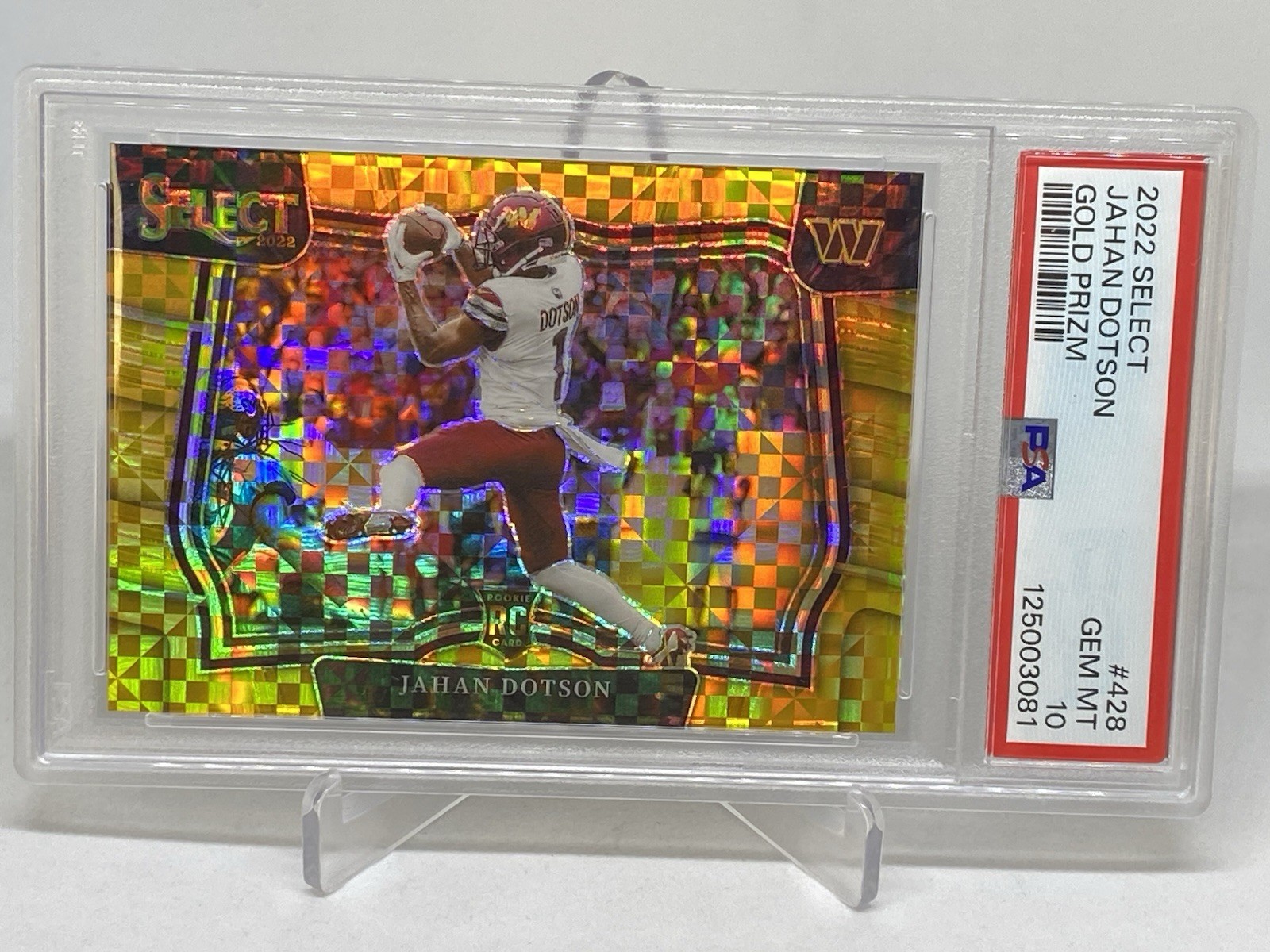 2022 SELECT #428 JAHAN DOTSON GOLD PRIZM RC ROOKIE/10 PSA 10 GEM MT POP 1