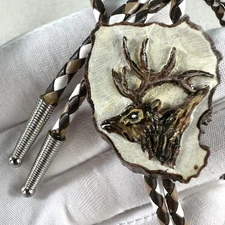 Hand Painted Antler Bull Elk Western Bolo Tie