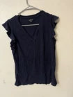 LOFT Navy Blue Ruffle Knit V-Neck Sleeveless Top Size Large 100% Cotton