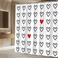 Cute Heart Pattern Shower Curtain - Black and White Design
