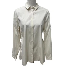 Lafayette 148 Button UP Blouse Top Womens 12 White Old Money Capsule Wardrobe