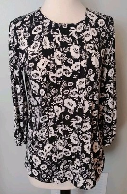 Karl Lagerfeld Paris Womens Blouse Floral Elastic Wrist Pullover Black 