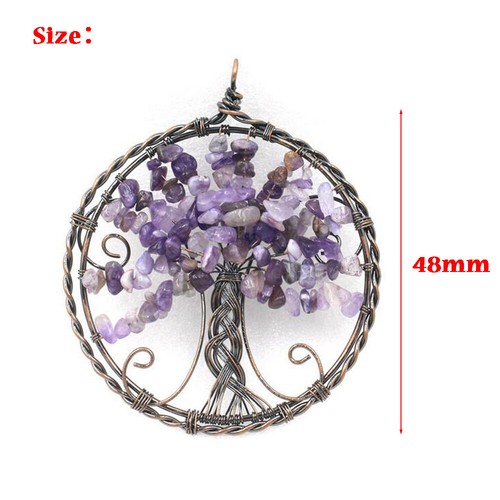 7 Chakra Tree Of Life Pendant Necklace Crystal Quartz Chip Stone Silver Gift 5cm - Picture 2 of 18