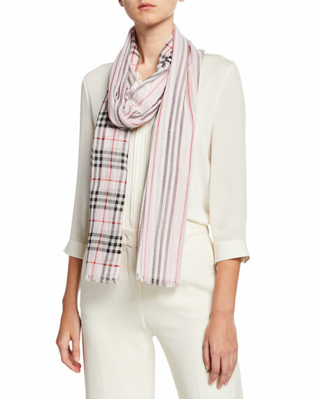 NEW BURBERRY LONDON Logo Check to Stripe Print Wool Silk