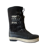 Khombu Girl's Size 5 Daria Black White Knit Embroidered Winter Snow Boots