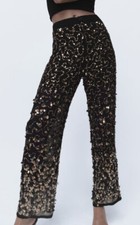 Zara Limited Edition Black Gold sequin trousers size M