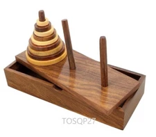 Tower of Hanoi 9 Ring Puzzle Game Wooden Best Unique Gift Brainteaser Toys