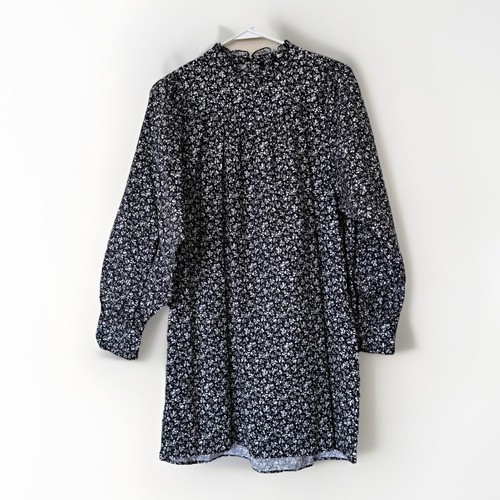 Mini Abito Zara Stampato Popeline Manica Lunga Cottagecore Nero Bianco Medium