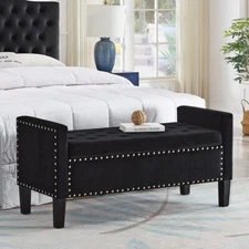 Storage Ottoman Bench, Velvet Upholstered Footstool for Bedroom and Living Room
