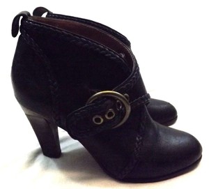 FRYE-Women-039-s-Ankle-Boots-BUCKLE-HEELS-Shoes-Size-6-5-M-BLACK-Leather