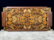 Vtg Hayadith MCM Olive Wood Marquetry Serving Tray w/Handles 16” Made In Israel