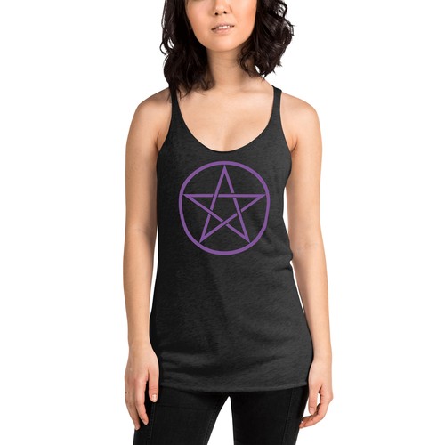 Purple Goth Wiccan Woven Pentagram Women's Racerback Tank Top Shirt - Picture 4 of 13