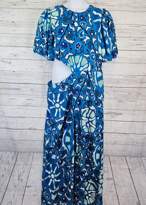Rhode x Target Womens Zinnia Floral Jumpsuit Sz 2XL Blue Linen Blend Cut Out
