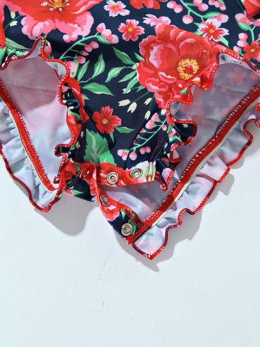 Infant Baby Girls One-piece Long Sleeves Bodysuit Floral Printed Bathing Suit - Picture 31 of 43