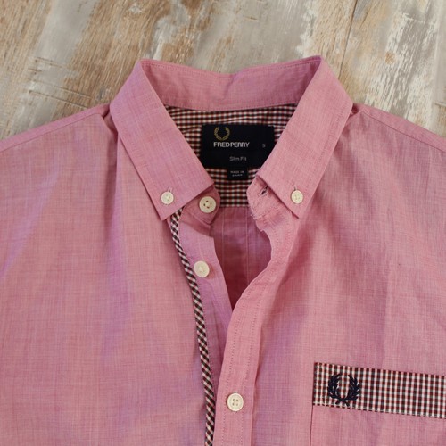 Fred Perry Mens Button Down Shirt Size Small Slim Fit Short Sleeve Casual Cotton