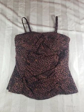 Assets by Spanx Brown Black Leopard Twist Bandeau Tankini Swim Top #1709 Large L