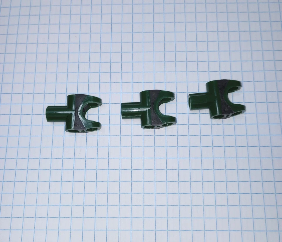 3 pieces Technic 2 by 3 Axle Connector Socket Dark Green and Black Rubber - Image 2 of 4