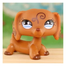 Pet Shop lps Dachshund Wiener Dog 640 LPS Figure Brown Swirls Blue Diamond Eyes