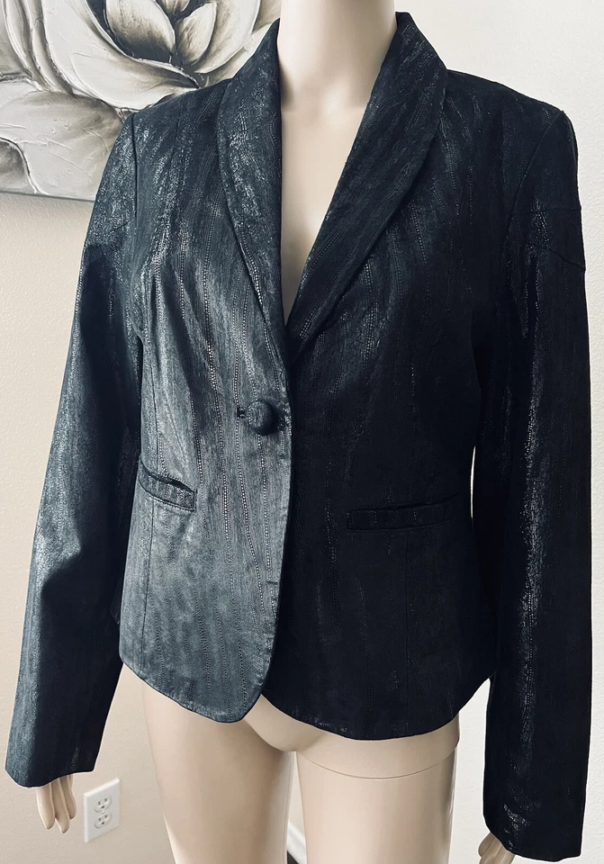 JAQUETA BLAZER CAMURÇA Y2K VINTAGE COURO CAMURÇA METÁLICA Manga Longa tamanho M - Imagem 2 de 4