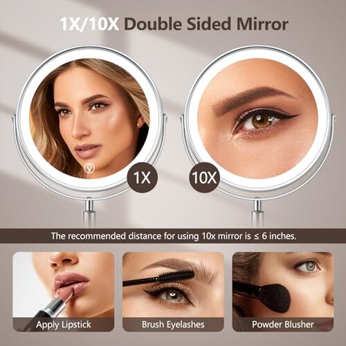 10x Large Lighted Makeup Mirror, Rechargeable 8" Height Adjustable Vanity - Picture 7 of 7
