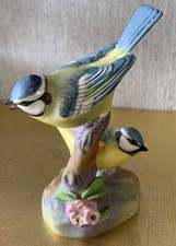 ROYAL WORCESTER BIRD THE BLUE TITS No. 3375 PINK FLOWERS BONE CHINA PERFECT