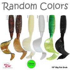 Random Colors 10" (w/ curly tail extended) Fat Perch Grub Single Curly Lure New