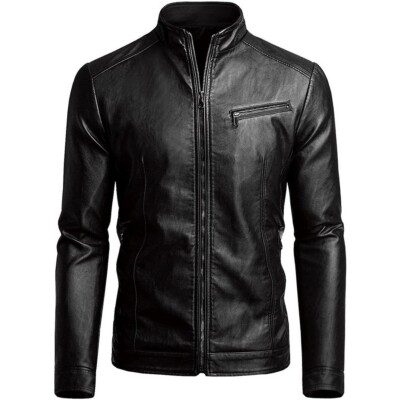 Men's Genuine Lambskin Jacket Black Leather Motorcycle Cafe Racer Riding Jacket