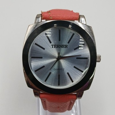 TERNER Watch Unisex 1.5in Face Silver Face Black Bezel Faux Leather Band FLAWS