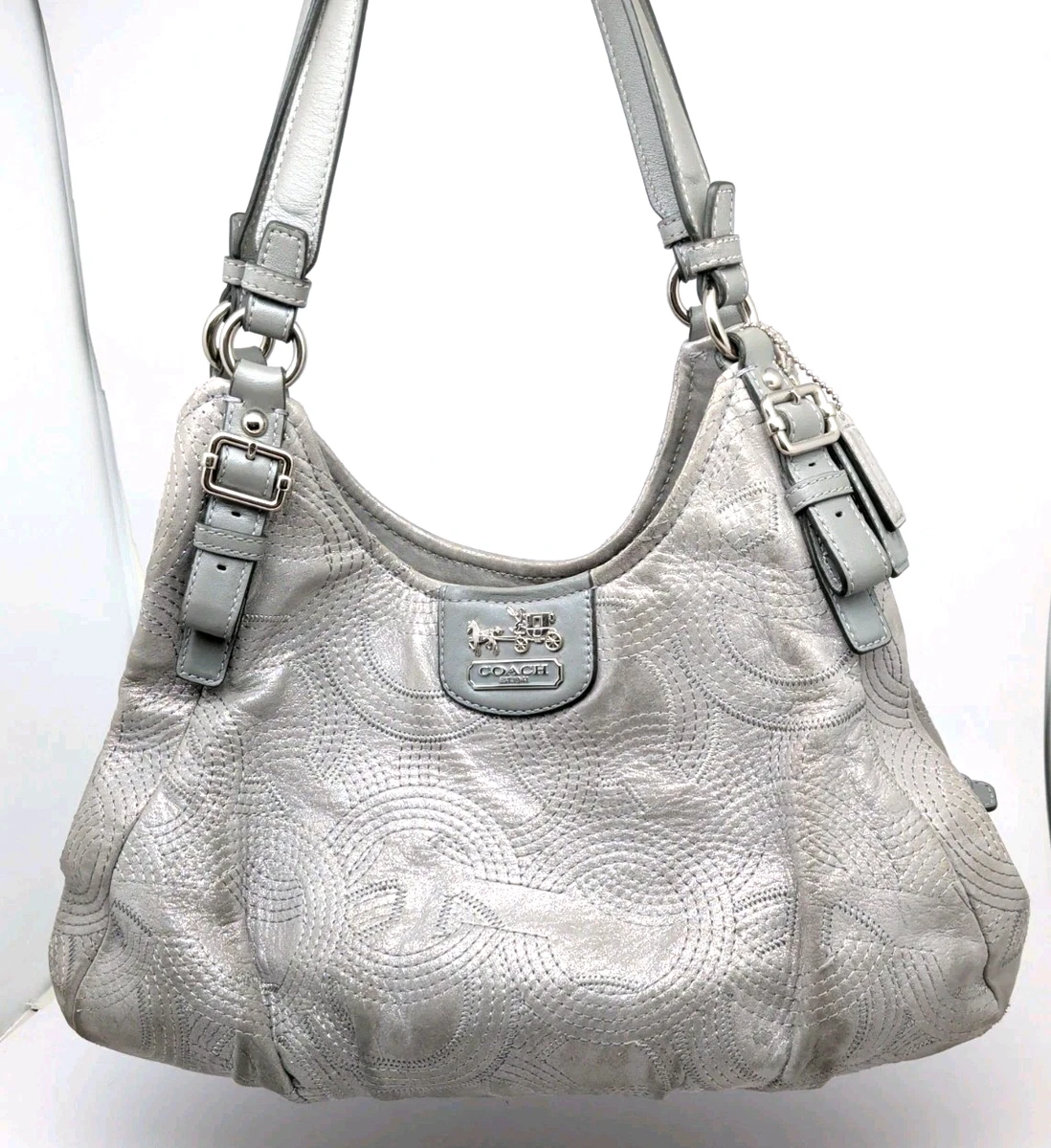 バッグ COACH Madison Hobo Shoulder Bag Gray Y2K Coach Madison Hobo Handbags & Bags Satin Exterior for Women