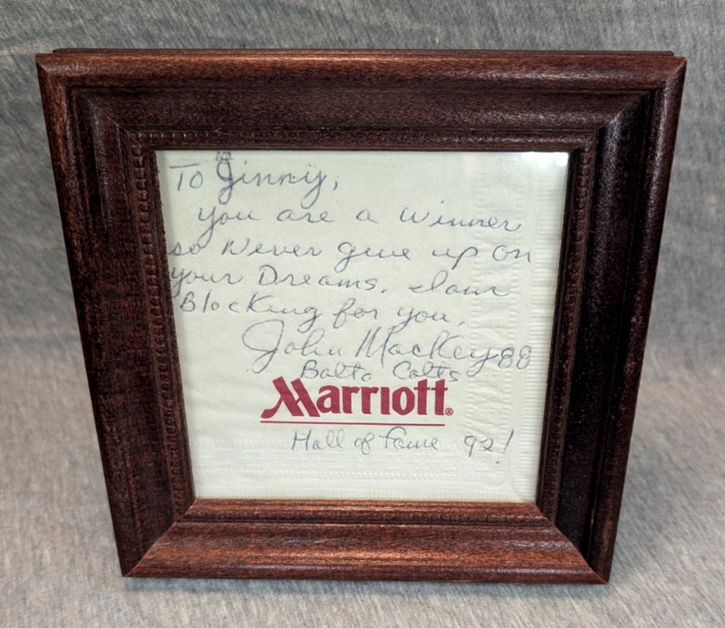 Vintage John Mackey Baltimore Colts NFL Autographed Signed Marriott Napkin 