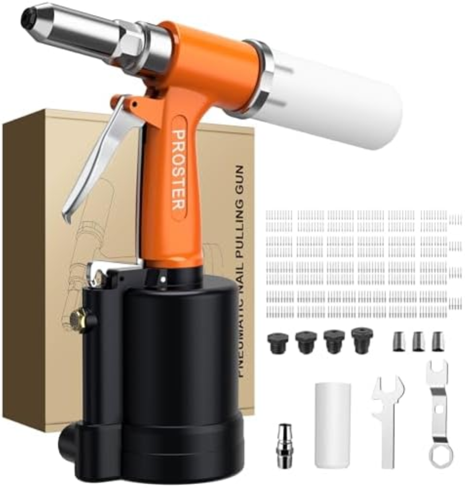 Proster Kit Rivettatrice ad Aria con 500Pz Rivetti 1/4" Rivettatrice Pneumatica